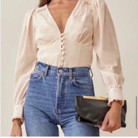 REFORMATION Lawrence Organic Cotton Blouse size 8 - Picture 2 of 14